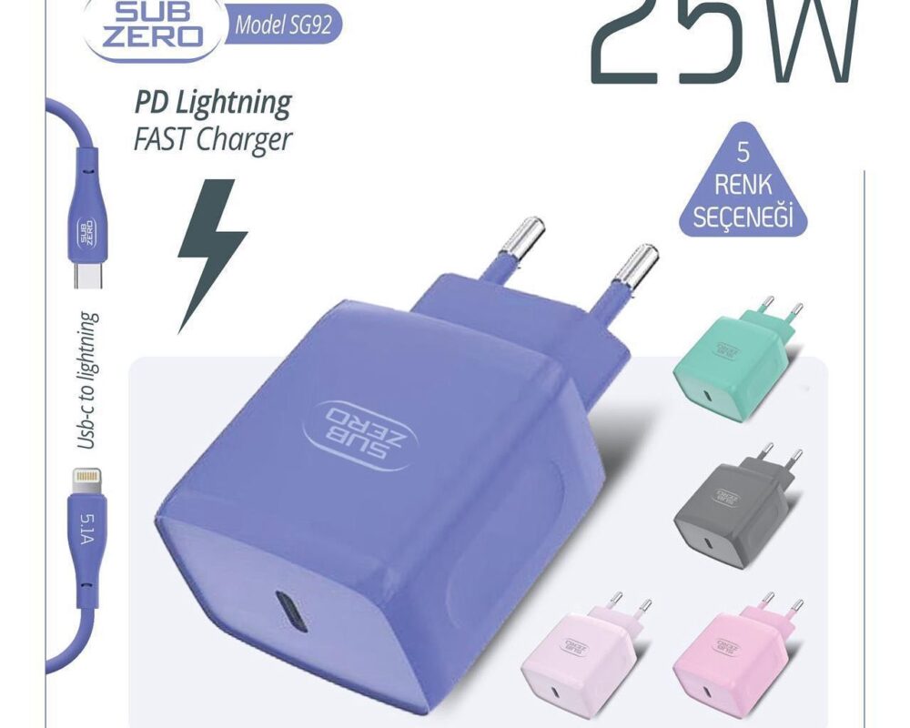 Subzero Sg92 25w Pd Girişili Ligtning Fast Şarj Aleti Mor,pembe,yeşil Renkler